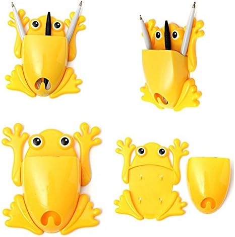 Kikkios Creative Cute Lovely Cartoon Animal Wall Stick Mounted Climbing Frog Toothbrush Toothpaste Makeups Tool Pencil Holder Bathroom Office Organizer Decor - Yellow (1pc)