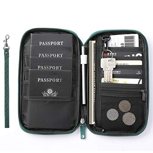 VanFn RFID Travel Passport Wallet, Family Passport Holder, Trip Document Organizer P.Travel Series (Nylon - Green)3