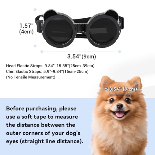 Dog Goggles for Small Dogs, Cute Cat Sunglasses, Anti-UV Windproof Dustproof Anti-Fog Pet Goggles with Adjustable Strap for Puppy Kitten Small Breeds, Black - Image 4