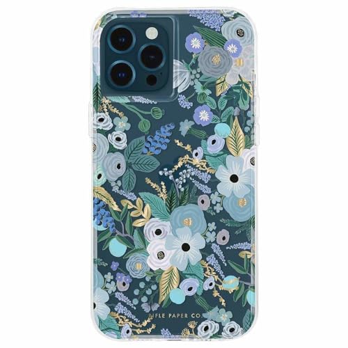 Image of Rifle Paper Co. iPhone 13 Pro - 10ft Drop Protection with Wireless Charging, Scratch Resistant Protective 6.1 inch Case for iPhone 13 Pro, Shock Absorbing Material, Floral Print -Garden Party Blue