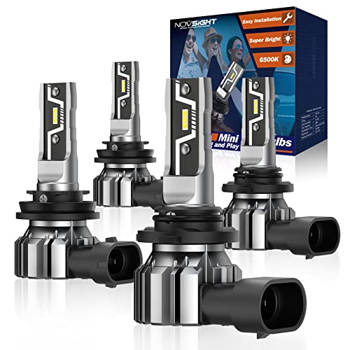 NOVSIGHT 9005 H11 Led Headlight Bulbs High Low Beam 300% Brightness HB3 High Beam H8/H9 Low Beam 1:1 Mini Size Headlight Conversion Kits 6500K Cool White Headlights Halogen Replacement, Pack of 4