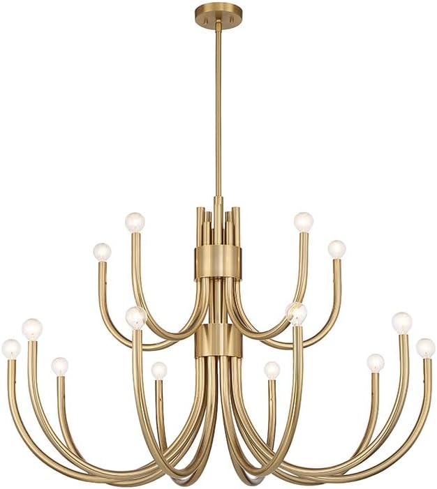 Savoy Essentials 1-6682-15-127 Sorrento Traditional Scandinavian 2-Tiers Round Chandelier, 15-Light 900 Total Watts, 29" H x 42" W, Noble Brass