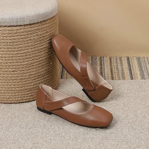 Niction Women's Flats Mary Jane Ballet Flats Retro Square Toe Slip On Dress Strap Shoes for Casual Work Office Wedding Business3