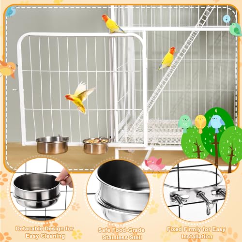 Jspupifip 2 Pcs Bird Bowls for Cage Stainless Steel, Small Bird Cage Feeding Dish Cups, 10Oz + 17Oz Detachable Parrot Water Feeder Bowls with Clamp Pet Food Water Hanging Bowls for Small Dog Cat - Thumbnail 5