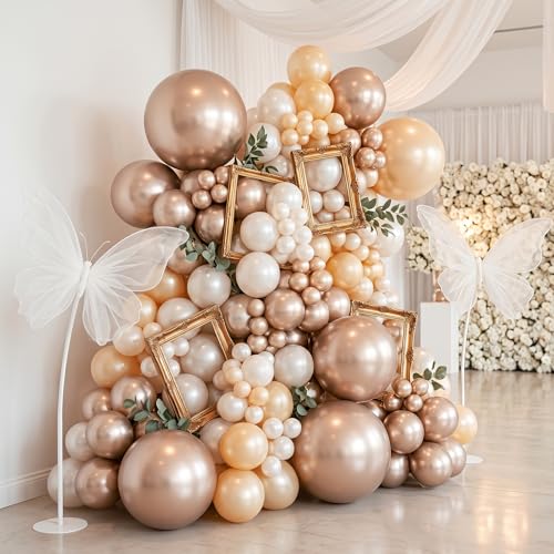 Image of RUBFAC 135pcs Chrome Gold Balloons Different Sizes Pack of 18 12 10 5 Inch, Latex Metallic Gold Balloon Garland Arch Kit for Graduation Wedding Happy Birthday Party Decoration