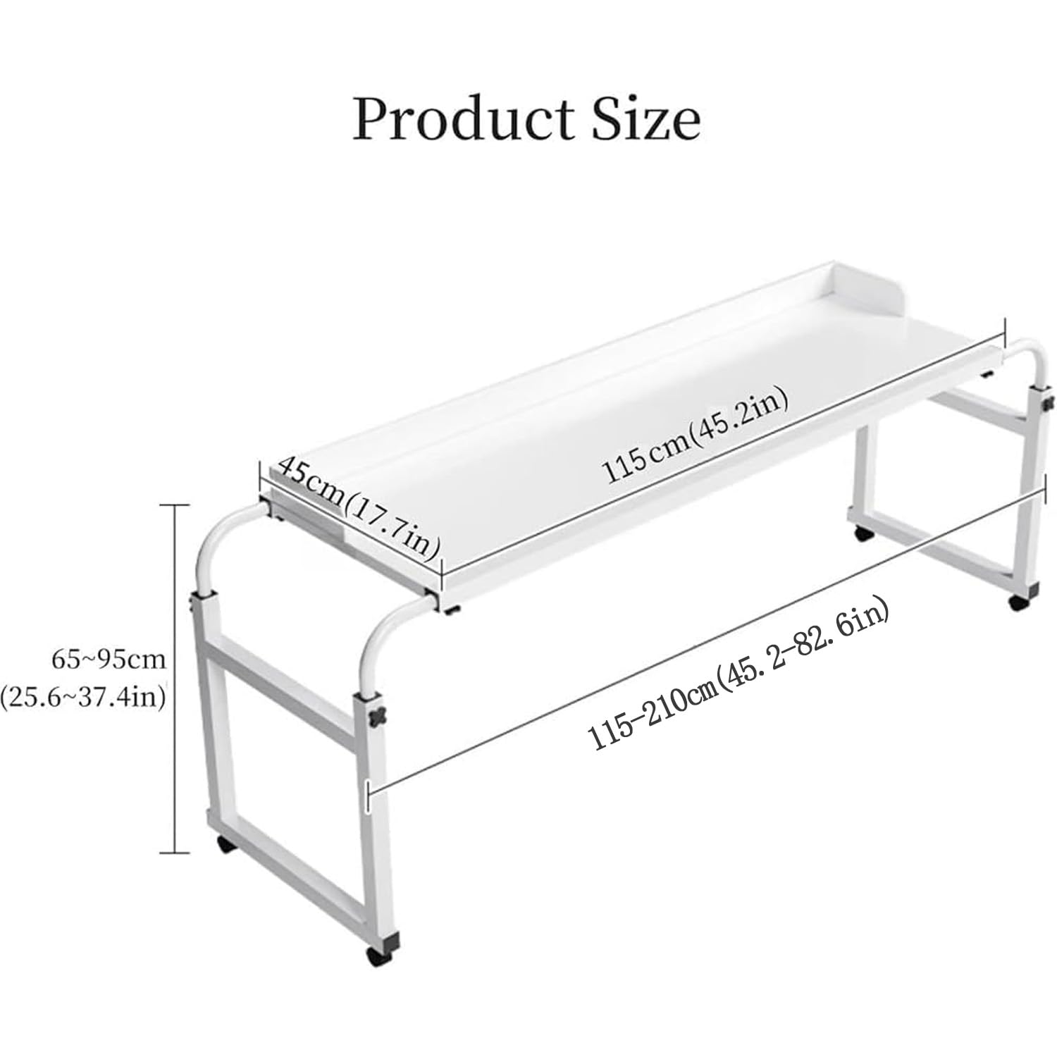 Table Médicale Roulante pour Lit，Table De Lit Roulante Réglable Table De Lit Réglable avec roulettes Tables De Lit Table De Lit Medical Over Bed Table Adjustable Height(Color:Blanc+)
