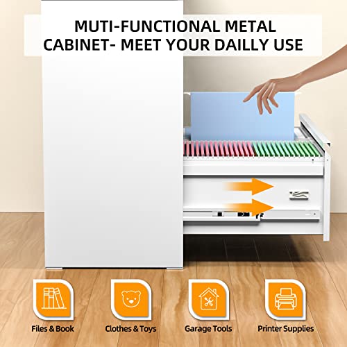 Intergreat 4 Drawer Lateral File Cabinet,White Lateral Filing Cabinet With Lock, Metal Steel Wide File Cabinets For Home Office,0 Screw Assembled #TOP2