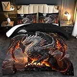 llyxsesty Black Dragon Comforter Set Twin Adult,Flame Dragon Bedding Set for Boys,Magical Beast Bedding Fantasy Animal Comforter Beedroom Decor,Magical Beast Quilt Bed Decor