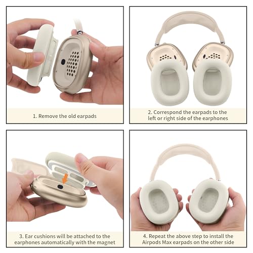 Image of Replacement Ear Cushions for Apple AirPods Max 1 & 2 Upgraded Memory Foam Pads with Durable Fabric,Sound Insulation and Noise Reduction,Strong Magnetic Fit,Sweat-Resistant,Breathable Comfor(Starlight)