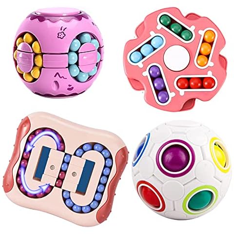 4Pack Fidget Spinners Toys Rotate Cube Puzzles-Pop Sensory Toys for Autistic Children,Brain Teaser Sudoku Puzzles for Unisex-Children,Adults,Stress Relief Gifts,Learning & Education Toys(red White) Cover