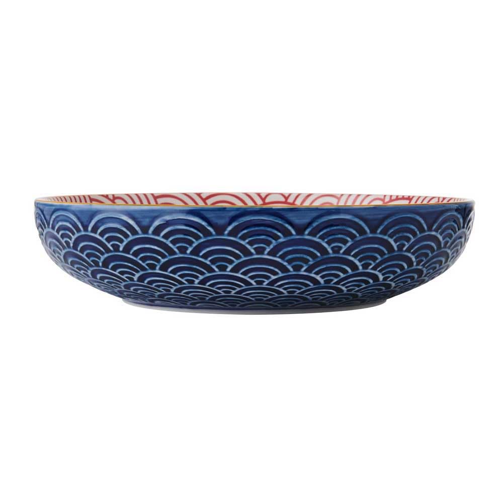 Steingut-Schale in Blau mit Bogenmuster von Mikasa, 21 cm