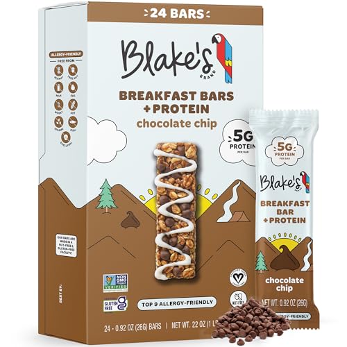 Blake's Seed Based Breakfast Bars with Protein — Chocolate Chip (24 Count), 5g Clean Plant-Based Protein, Gluten Free, Nut Free, Dairy Free & Vegan, Healthy Snacks for Kids or Adults, School Safe