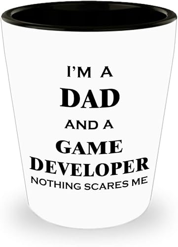 Cute Gifts for Game Developer Designer Dad Men Husband Shot Glass Tequila Shotglass Novelty Drinkware - Video Gaming Design Dev Team Development