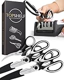 Heavy Duty Kitchen Shears With Sharpener - Lifetime Replacement Warranty* - Multipurpose Stainless Steel Scissors for Food - Sharp Food-Grade Kitchen Scissor for Meat, Seafood, Poultry - 4 Piece Set