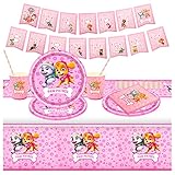 🐕【Vajilla Fiesta Incluye】Juego de fiesta vajilla de 52 piezas, apto para 10 personas, contiene platos de 10 x pzas 7 pulgadas, 10 x tazas, 10 x pajitas, 20 x servilletas, 1 x mantel y 1 x paquete de banderines.