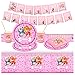 Ainvliya 52 Pzas Juego de Vajilla de Cumpleaños para Niñas con Patrulla Canina Vajilla Incluye Platos y Vasos Pajas Servilletas Manteles Pancartas, Decoracion Cumpleaños Vajilla de Fiestas 10 Niños