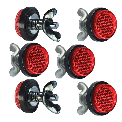 Red Reflectors Motorcycle License Plate Bolts and Nuts Mini Decorative M5 Screw Tag Bolt Round Reflective for Bike(6Pieces) (Red)