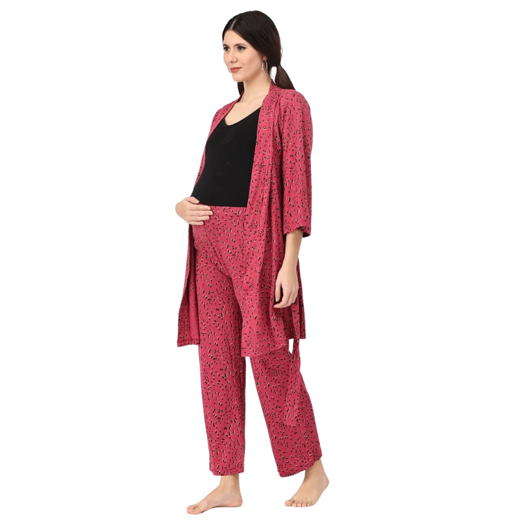 Maternity and Nursing Rob & Pajama Set | Cotton | Feeding Zipper for Easy Feeding | Pre and Post Pregnancy | Combo of Rob and Pajama | Comfortable | Printed |-image-37