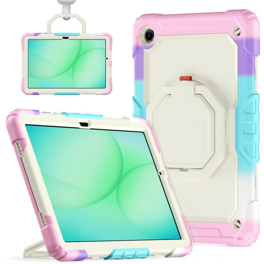 Generic Custodia compatibile con Samsung Galaxy Tab A11 8.7 SM-X133 SM-X135 (colore: rosa mimetico) elegante custodia rigida in silicone con tracolla