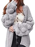 Picture of FERBIA Women Oversized Cardigan Knitted Cute Chunky Sweaters Wrap Long Fall Pom Pom Open Front Knit Grey
