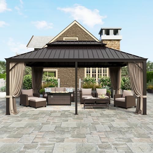 12'x18' Hardtop Aluminum Gazebo, Permanent Outdoor Canopy with Ga...