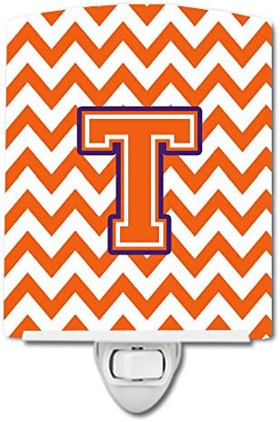 Caroline's Treasures CJ1062-TCNL Letter T Chevron Orange and Regalia Ceramic Night Light Compact, UL-Certified, Ideal for Bedroom, Bathroom, Nursery, Hallway, Kitchen, 6x4x3, Multicolor image 2
