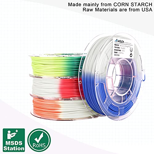 Image of AMOLEN 3D Printer Filament Bundle, Temp Change PLA Filament 1.75mm Bundle,Color Change with Temperature Filament Sets, 3D Printing Filament + /- 0.02mm, Green /Blue /Red /Orange, 200g X 4