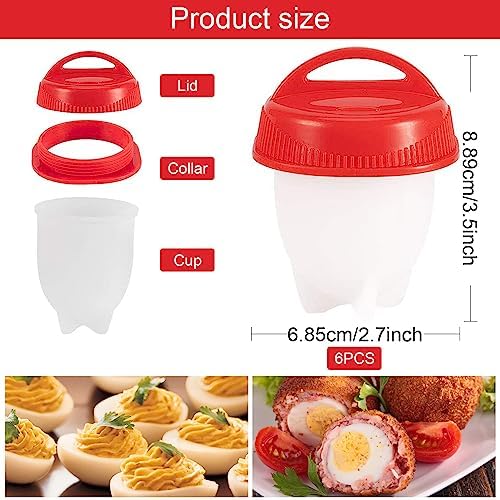 Egg Cookers, 6 PCS Silicone Egg Cookers, Silicone Egg Poachers, Silicone Egg Cups for Poached Eggs Hard Boiled Egg Holder Kitchen Gadgets