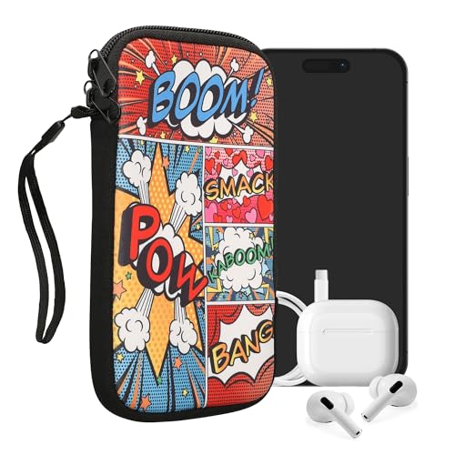 kwmobile Handytasche für Smartphones XXL - 7' - Neopren Handy Tasche Hülle Cover Case Schutzhülle - Comic Symbole Mehrfarbig - 17,7 x 8,5 cm Innenmaße