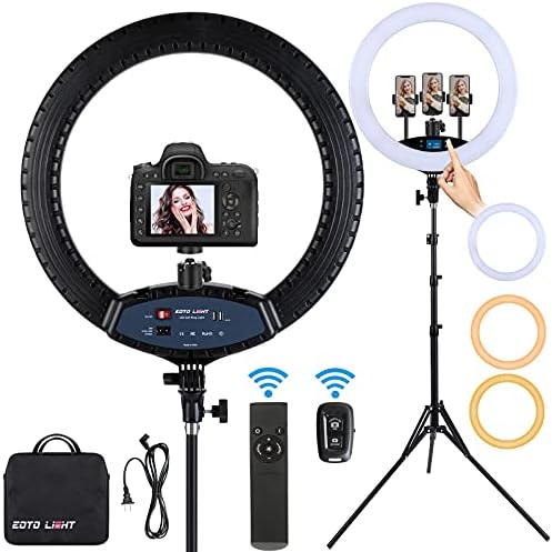 19 inch LED Ring Light LCD Display Touch Screen with Tripod Stand Dimmable Makeup Selfie Ring Light for Studio Portrait YouTube Vlog Video Shooting with Carrying Bag and Remote Controller, CRI>90