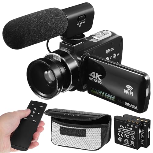 4-inch Touchscreen Digital Video Camcorder for Vlogging, Lightweight Portable HD Recording Camera for Social Media Content Creation, Black