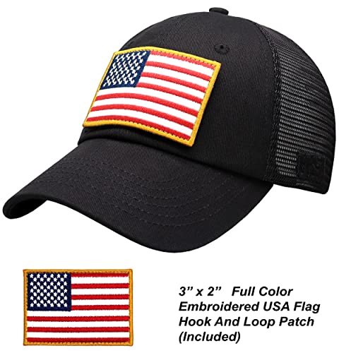 Image of Antourage American Flag Unconstructed Unisex Mesh Snapback Baseball Hat Cap for Men and Women +2 Patriotic Patches Included