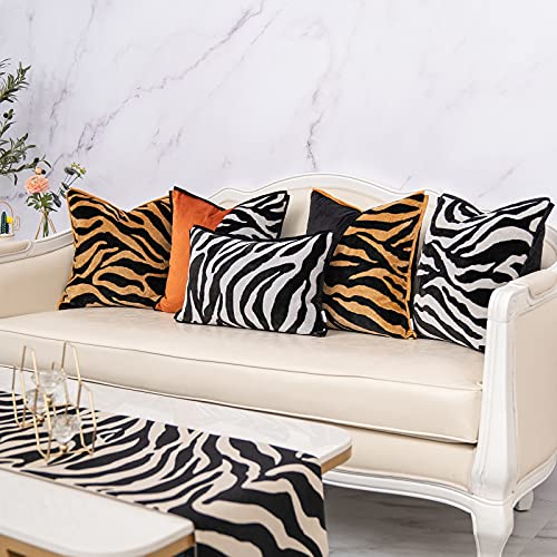 Yangest Black Rectangle Pillow Cover Cut Velvet Zebra Print Cushion Cover Luxury Modern Pillowcover For Couch Living Room Bedroom,12X20 Inch thumb #5