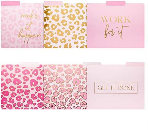 Leopard Print File Folders with 1/3 Cut Tabs, Pink Office Supplies (11.5 x 9.5 in, 12 Pack)