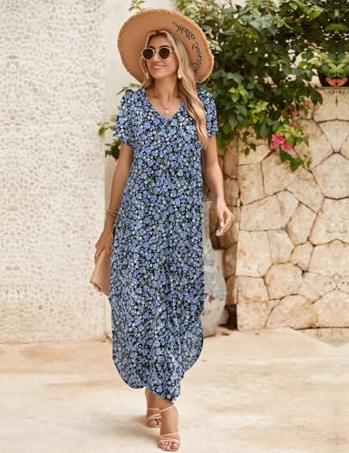 Image of JollieLovin Womens Plus Size Casual Summer Maxi Long Dress Short Sleeve T-Shirt Loose Sun Dress(L-5X)