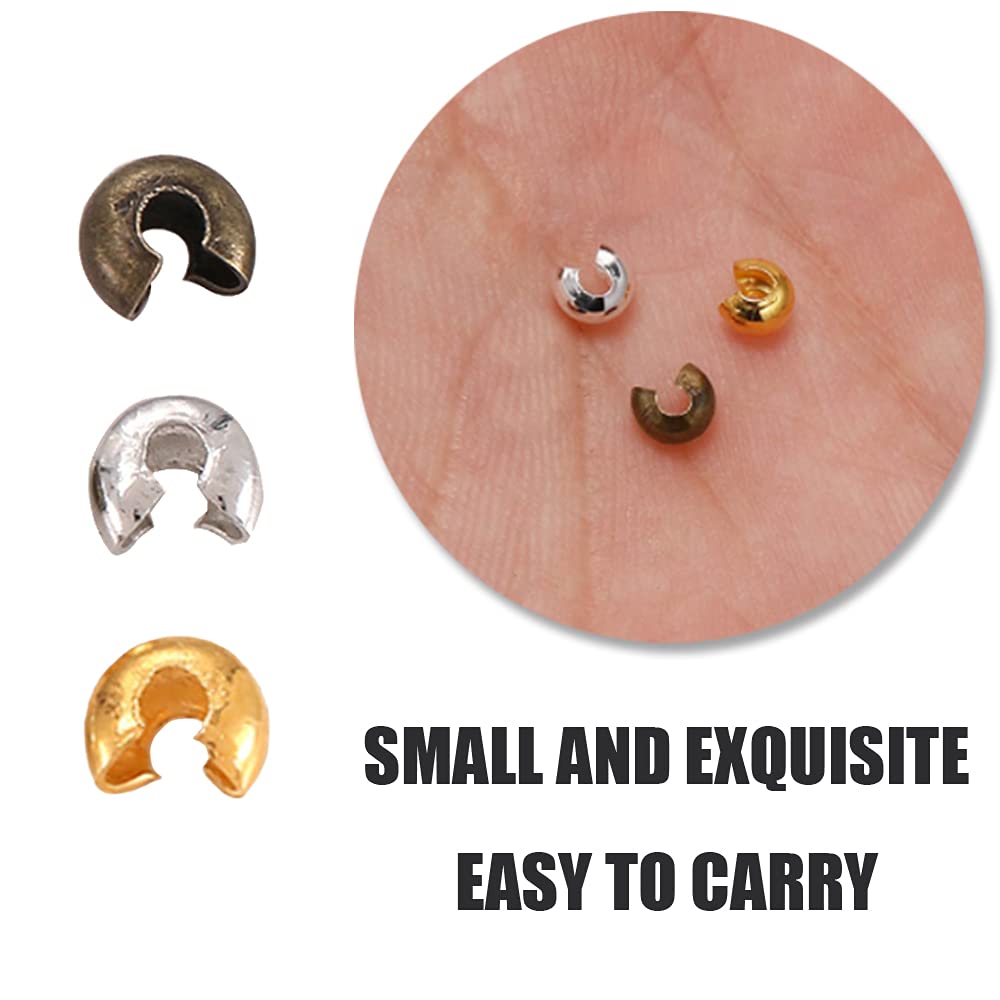 Lot de 500 perles à écraser rondes en métal de 2 mm pour colliers, bracelets, fabrication de bijoux, 4 couleurs (blanc