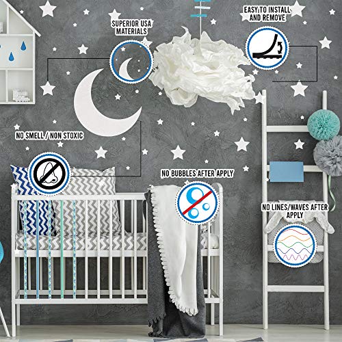 White Stars Stickers - Space Themed Bedroom Constellation Wallpaper Decor Decal - Star Moon Nursery Room Decals For Wall - 220 Stickers #TOP1