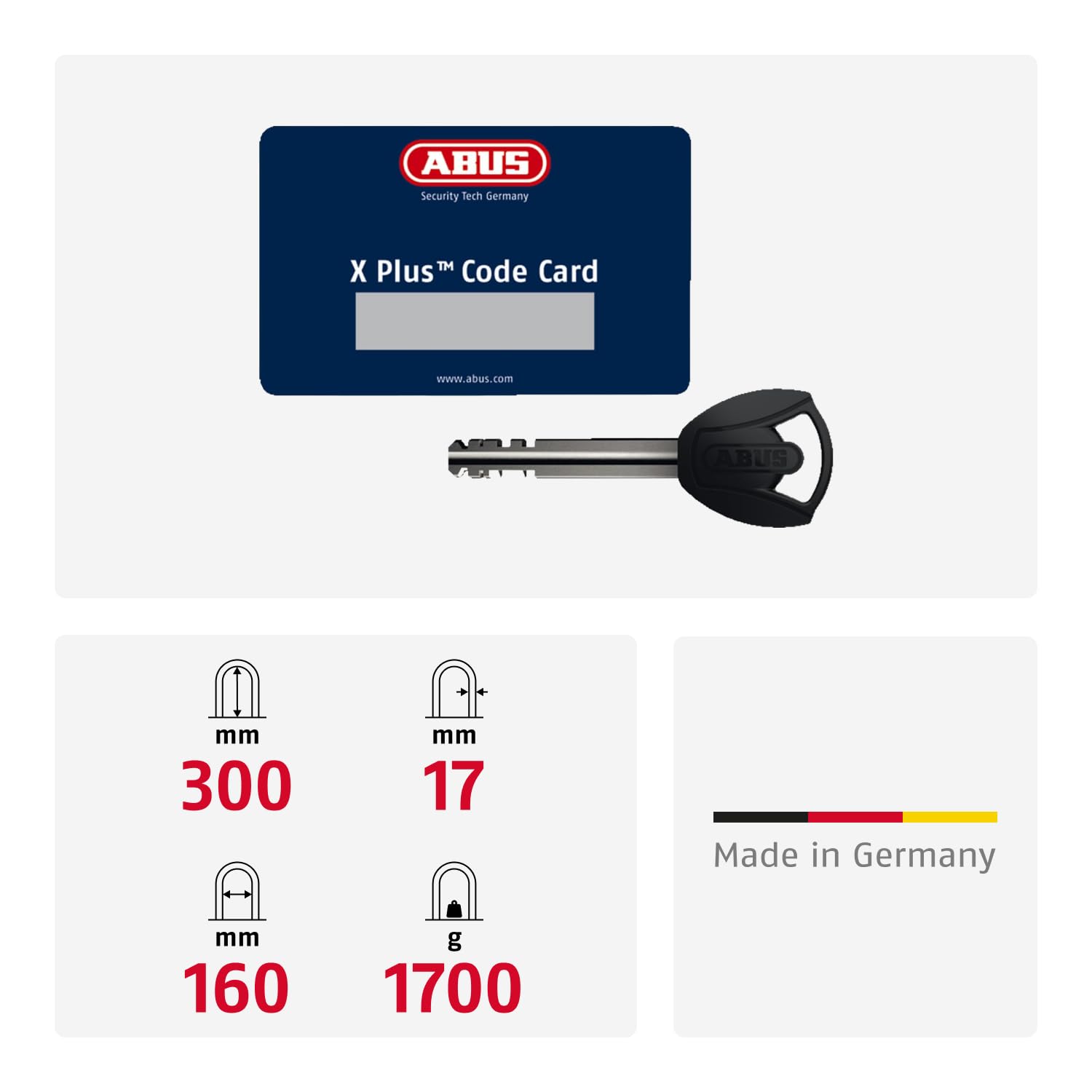 ABUS Granit XPlus 540 Antivol U, Noir/Gris, Hauteur d'arceau 300 mm | Antivol U haute sécurité pour VAE, niveau 15, technologie Power Cell, 2 clés incluses