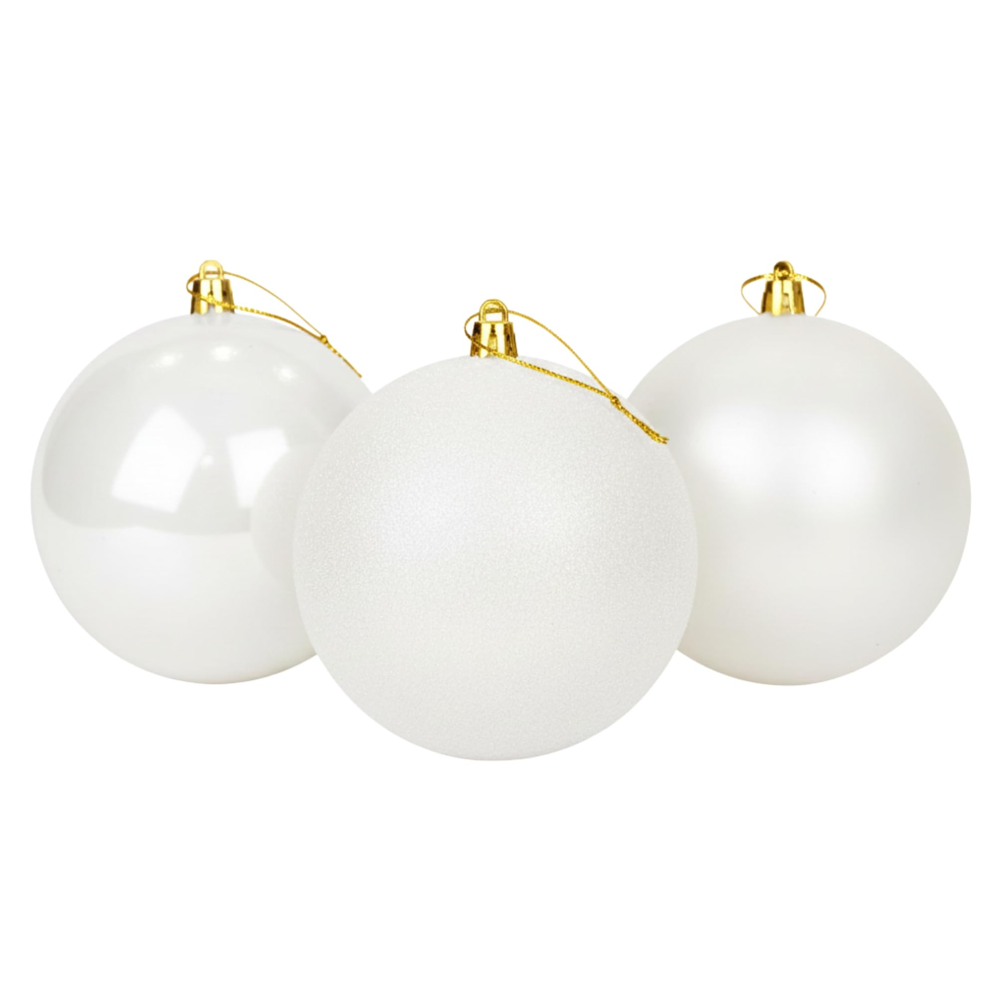 20cm/3Pcs Large White Baubles PVC Shatterproof Glossy, Matt, Glitter Finish Christmas Balls Ornaments Assorted Set- Festive Xmas Tree Hanging Decorations, Round Ornament for Holiday Home Decor