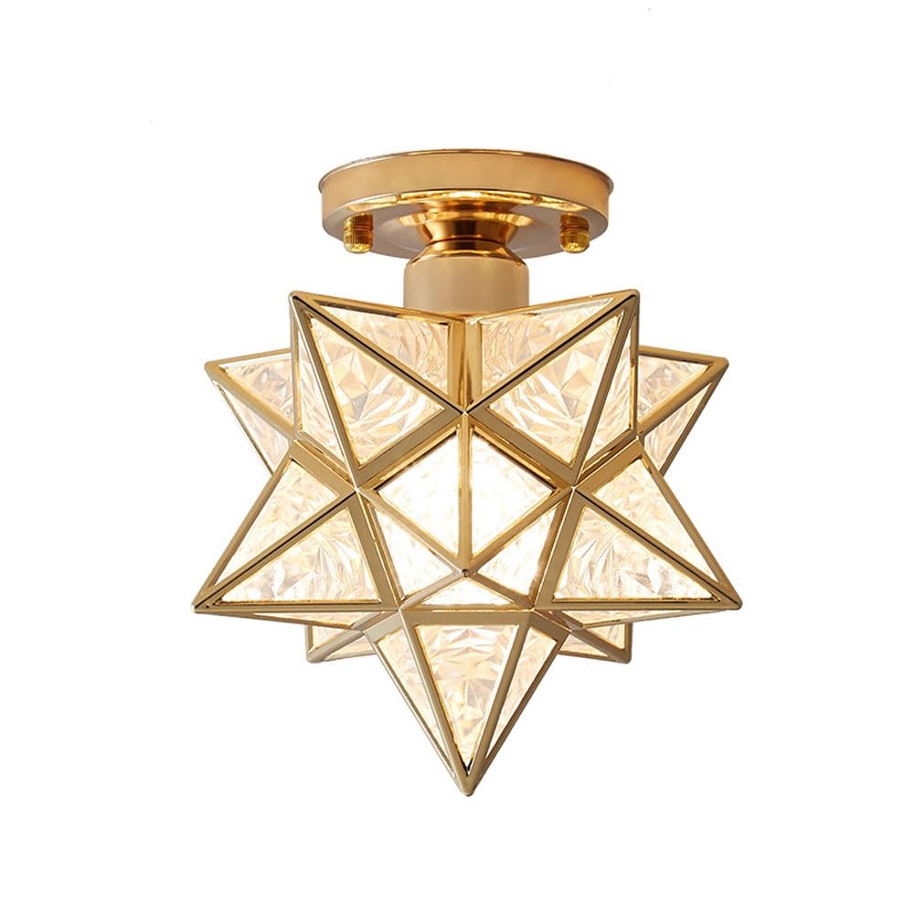 SYAXVOM Moravian Star Flush Mount Ceiling Light Fixture for Bedroom Dining Room Porch Modern Gold Sputnik Chandelier with White Creative Lighting Option