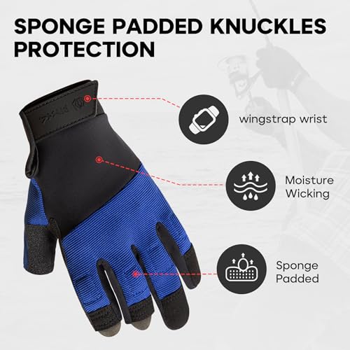 image for FitsT4 Sports Sailing Gloves Padded Palm Glove 3 Finger Water Resistan