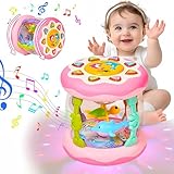 Kabeila 知育玩具 女の子 赤ちゃん おもちゃ ドラム ハイハイ おもちゃ 動く 子供 誕生日 プレゼント 人気 子供用 楽器 音楽おもちゃ 360度回転 プロジェクター 8種類ライト 6つ海洋生物声 デモ曲 早期開発 教育 知育 モンテッソーリ 女の子 男の子 誕生日 プレゼント クリスマス ギフト 贈り物 (ピンク)