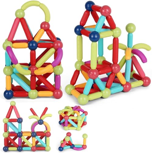 Image of PLUSPOINT Stick Blocks Building Magnetic Toy Bars with Storage Box Different Shape Educational Construction Set 3D Puzzle, Interlocking Creative Connecting Kit, STEM Toy for Boys and Girls 36 Pc (36)