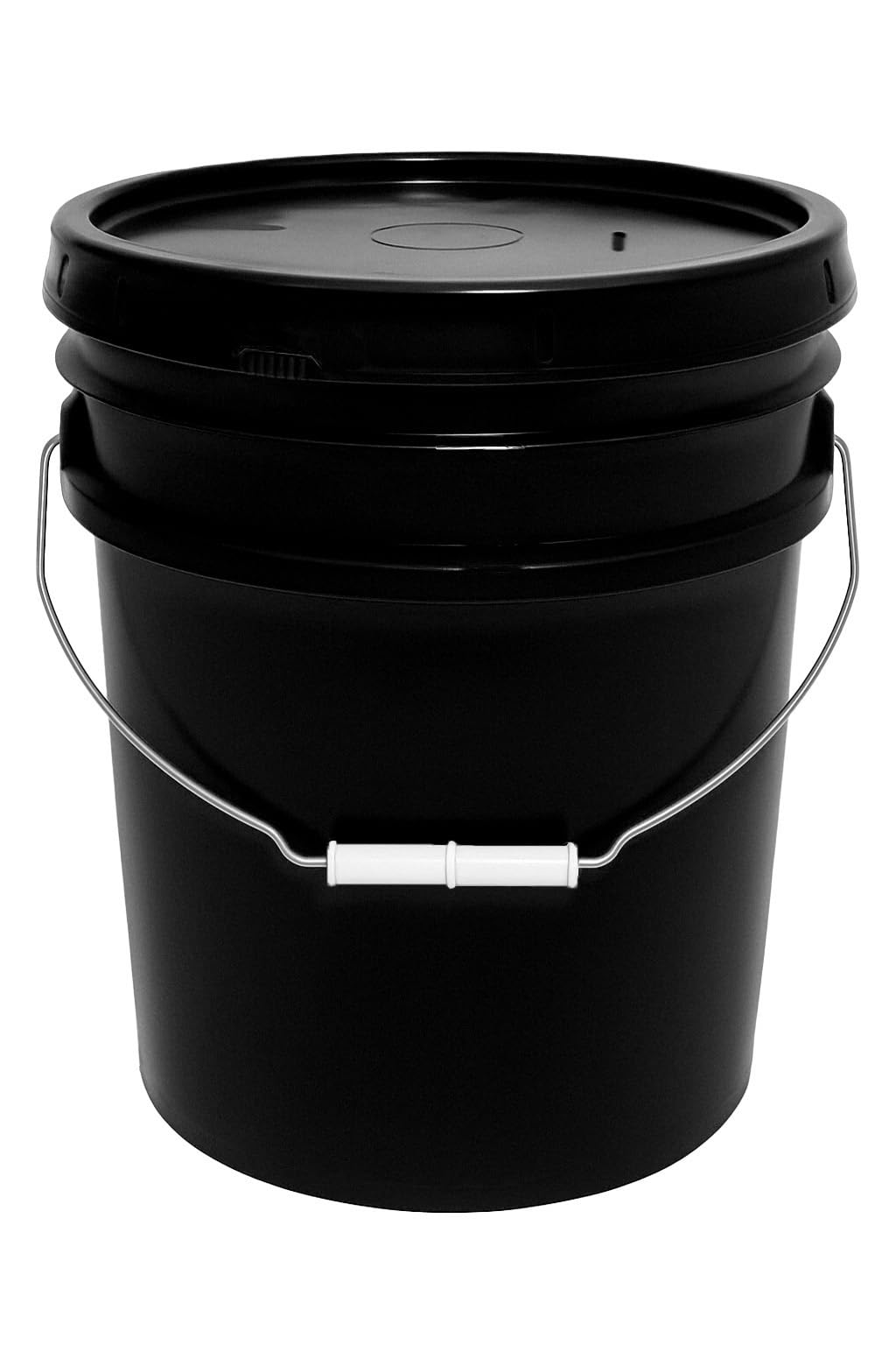 5-Gallon Bucket with Airtight Lid – Made in USA, Food Grade BPA Free Plastic, Heavy Duty Multi-Use, Metal Handle with Grip, Stackable Storage – Black, 1 Pack