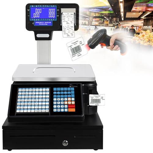 Báscula digital comercial con impresora de etiquetas térmica