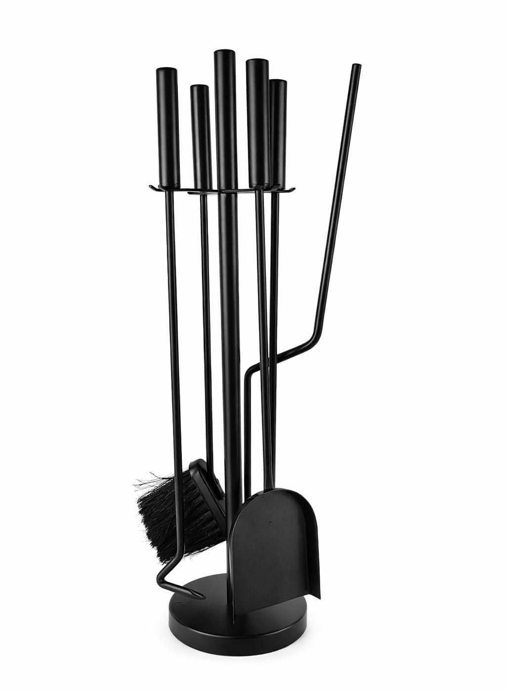 BH | 5 Pieces Fireplace Companion Set | Fireplace Accessories Tool Kit Set Included Tong, Shovel, Poker, Brush with Stand for Wood Burners, Fire Pits & Coal Stoves, Indoor & Outdoor - by Best House