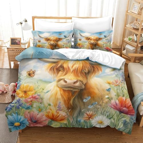 Housse de Couette Vache des Highlands Parure de Lit 2 Personnes 3D