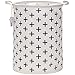 Sea Team 19.7" Large Sized Waterproof Coating Ramie Cotton Fabric Folding Laundry Hamper Bucket Cylindric Burlap Canvas Storage Basket with Stylish Black Cross Design
