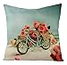 ANAZOZ Set Federe Cuscini Divano 45x45,Rose Cluster Bicycle Federe in Lino Blu Rosa Federa Cuscino Singolo