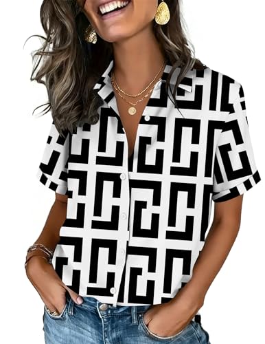 Image of Zeagoo Button Down Shirts for Women Short Sleeve Collared Tops Dressy Casual V Neck Blouses